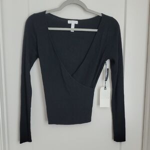 NEW Leith Deep Black Long Sleeve Wrap Top XS